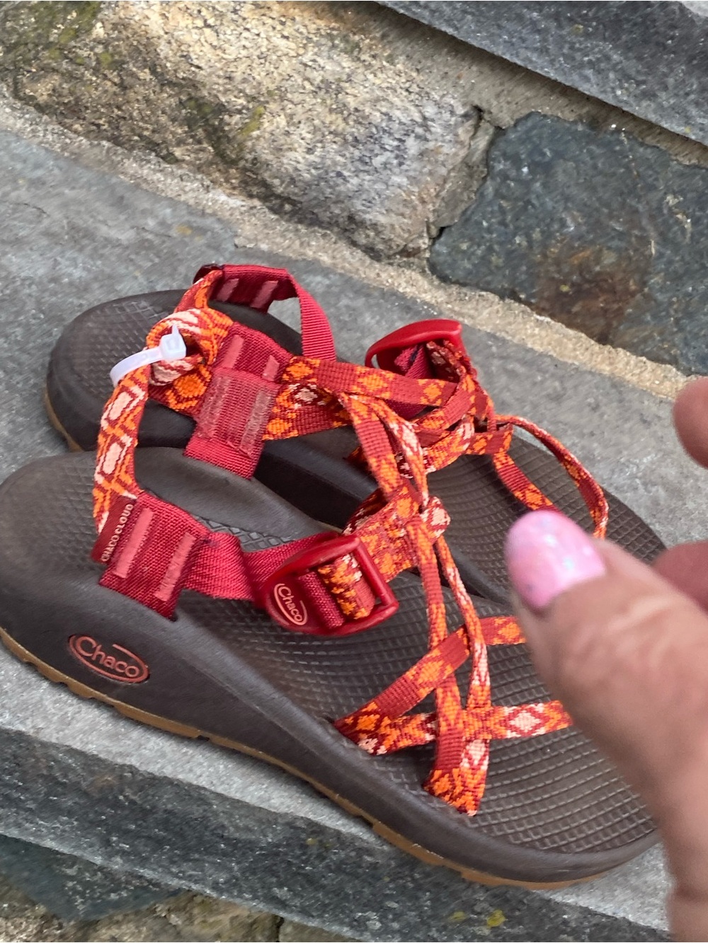 Chaco Women's Orange Red Patterned Strap Sandals 7 - Picture 6 of 13